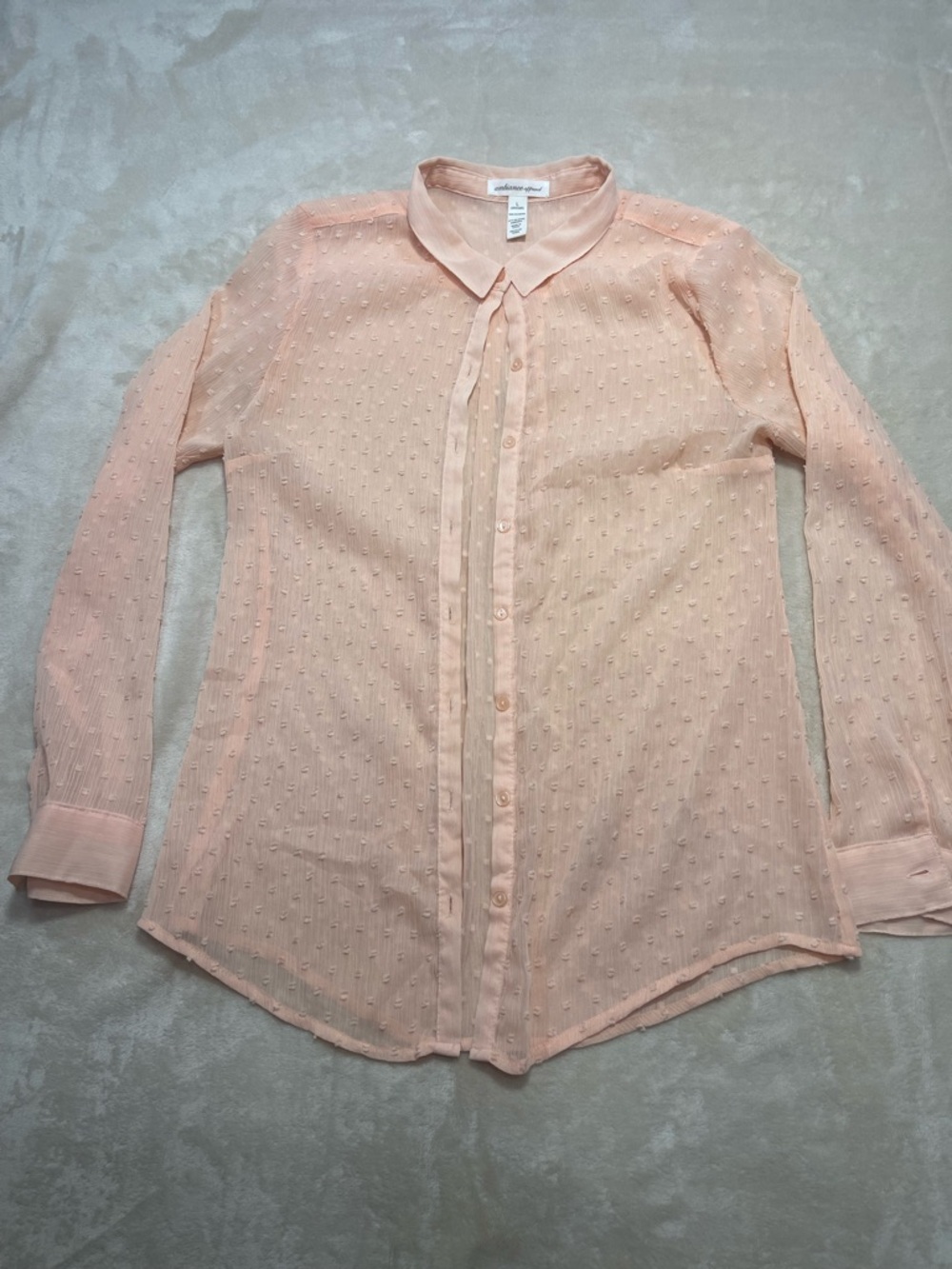 Ambiance Apparel Blush / Peach Swiss Dot Button Blouse Large